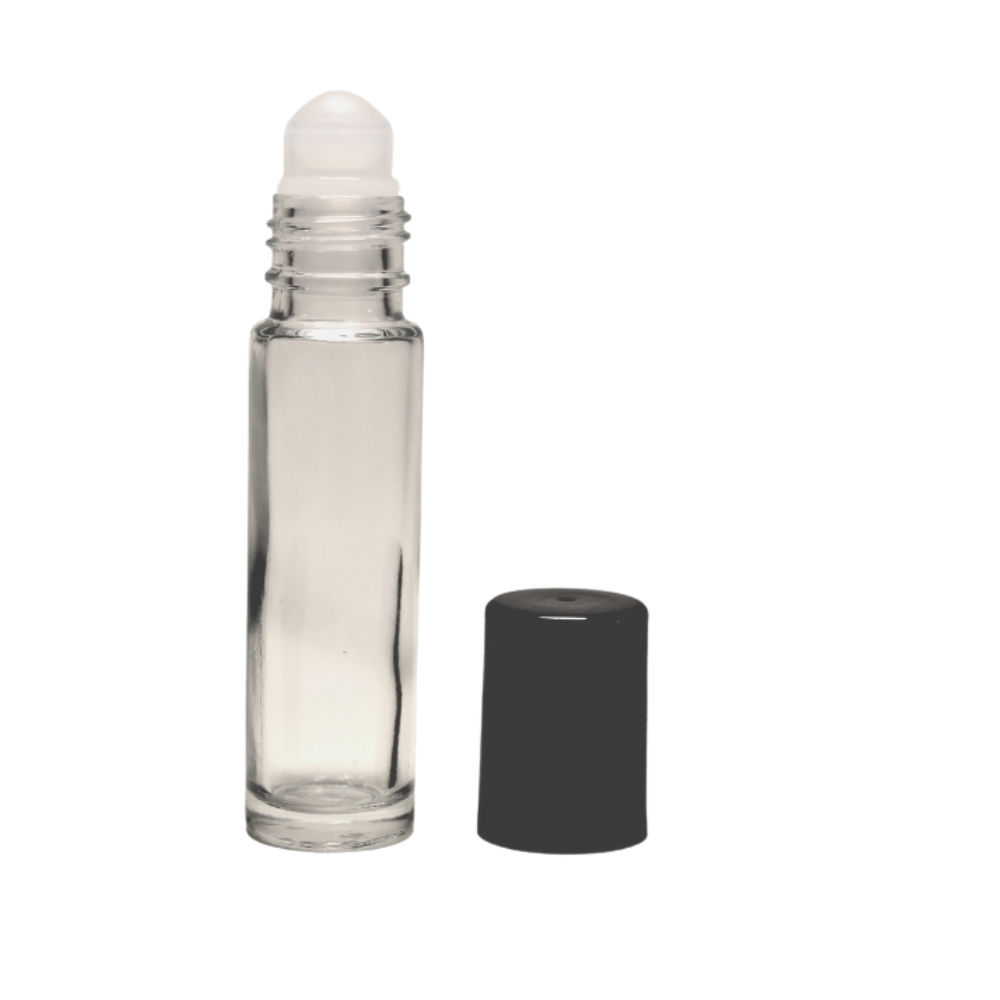 10ml Roll-on Flasche klar, Fitment natur, Schraubkappe schwarz